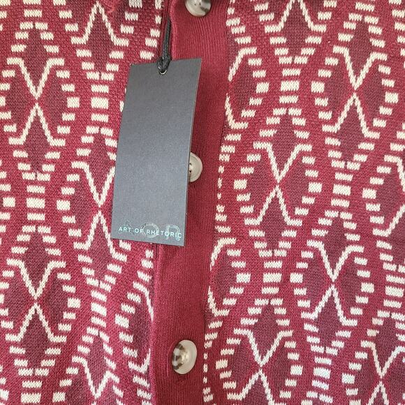 Art Of Rhetoric Shirt Men's Medium Aztec Tribal Red Knit Collared Sweater Shirt - Picture 2 of 2